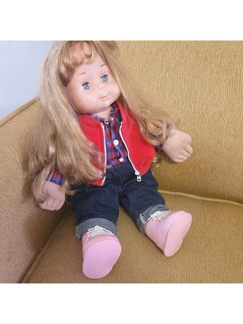 Vintage 1986 Playskool 18" Soft Body Doll – Blonde Hair – Plaid Outfit
